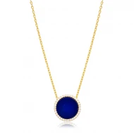 Lapis Lazuli And CZ Round 925 Sterling Silver Necklace