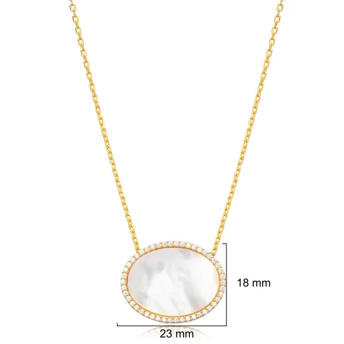 Mother Of Pearl CZ Oval Shape Sterling Silver Necklace