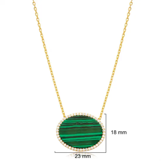 Malachite CZ Oval 925 Sterling Silver Necklace
