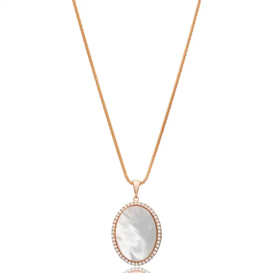 Mother Of Pearl CZ Oval 925 Sterling Silver Necklace Mother Of Pearl CZ Oval 925 Sterling Silver Necklace