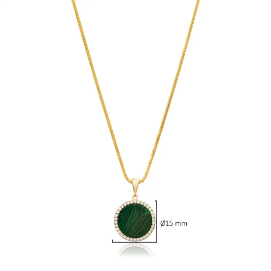 Round Shape Malachite CZ 925 Sterling Silver Necklace Round Shape Malachite CZ 925 Sterling Silver Necklace