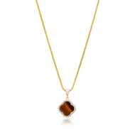 Tiger Eye CZ Clover Shape 925 Sterling Silver Necklace