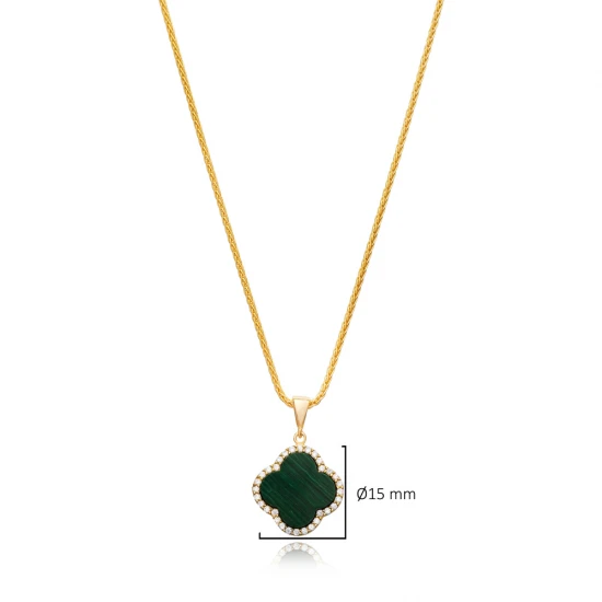 Malachite CZ Clover 925 Sterling Silver Necklace Malachite CZ Clover 925 Sterling Silver Necklace