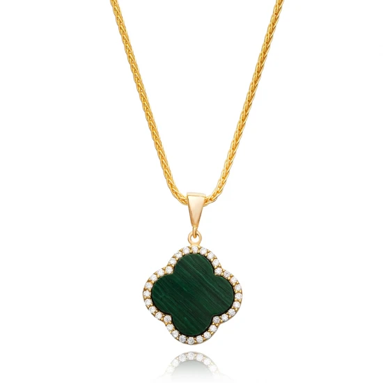Malachite CZ Clover 925 Sterling Silver Necklace Malachite CZ Clover 925 Sterling Silver Necklace