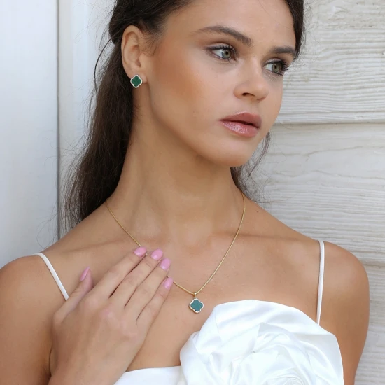 Malachite CZ Clover 925 Sterling Silver Necklace Malachite CZ Clover 925 Sterling Silver Necklace