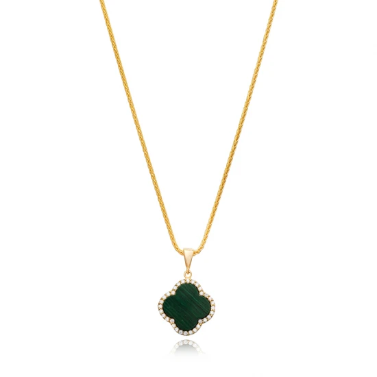 Malachite CZ Clover 925 Sterling Silver Necklace Malachite CZ Clover 925 Sterling Silver Necklace