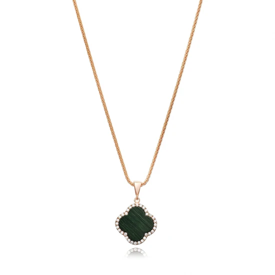 Malachite CZ Clover 925 Sterling Silver Necklace Malachite CZ Clover 925 Sterling Silver Necklace