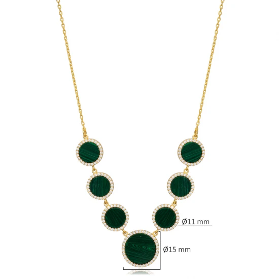 Round Shape Malachite CZ New Trend 925 Silver Necklace Round Shape Malachite CZ New Trend 925 Silver Necklace