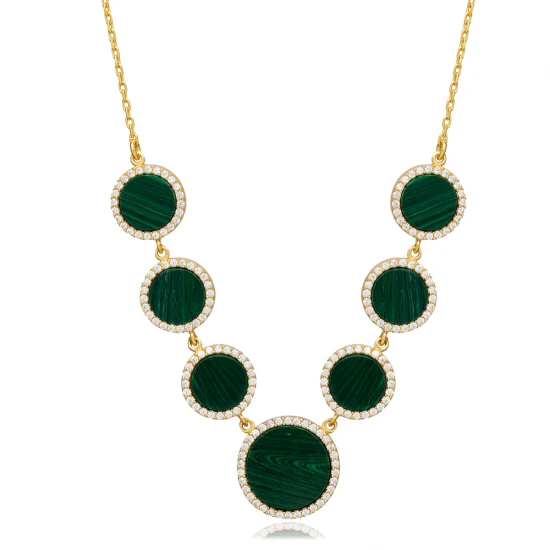 Round Shape Malachite CZ New Trend 925 Silver Necklace Round Shape Malachite CZ New Trend 925 Silver Necklace
