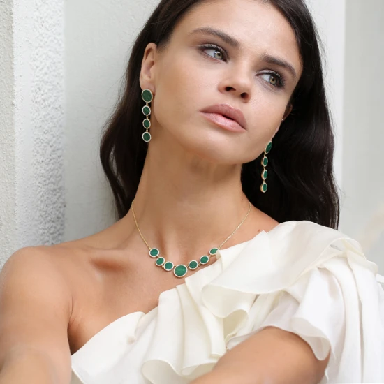Round Shape Malachite CZ New Trend 925 Silver Necklace Round Shape Malachite CZ New Trend 925 Silver Necklace