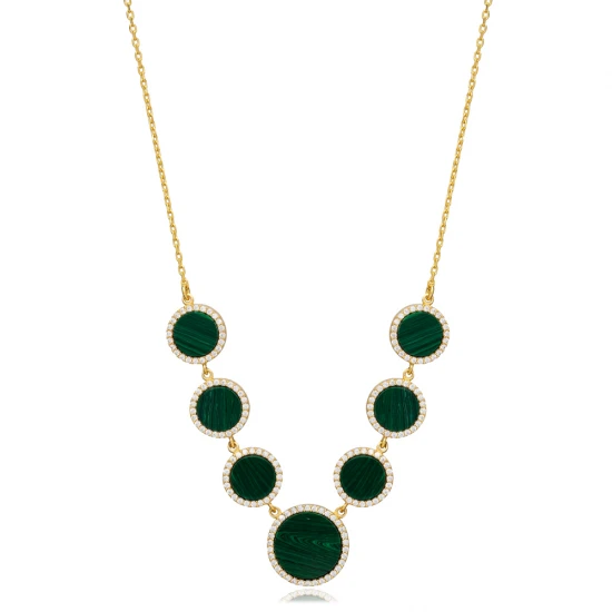 Round Shape Malachite CZ New Trend 925 Silver Necklace Round Shape Malachite CZ New Trend 925 Silver Necklace
