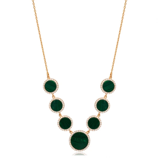 Round Shape Malachite CZ New Trend 925 Silver Necklace Round Shape Malachite CZ New Trend 925 Silver Necklace