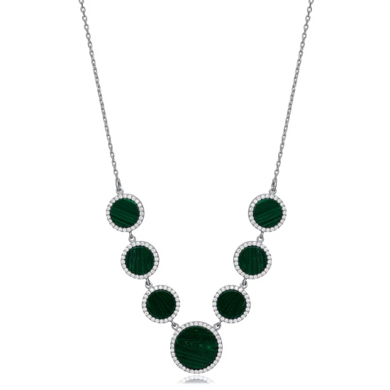 Round Shape Malachite CZ New Trend 925 Silver Necklace Round Shape Malachite CZ New Trend 925 Silver Necklace