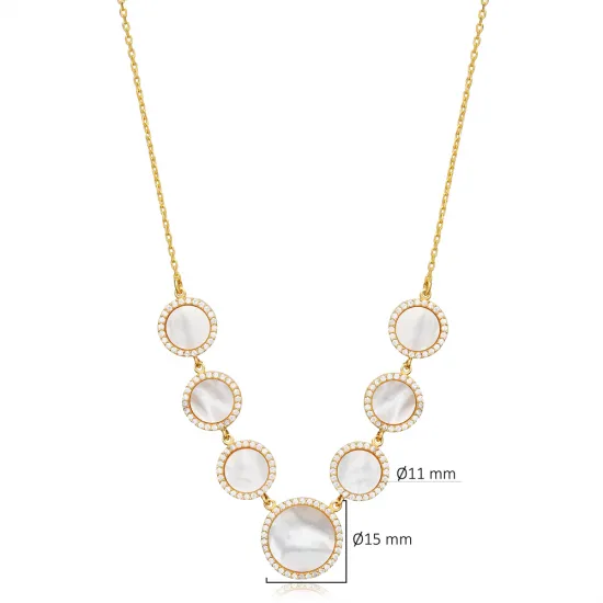 Mother of Pearl CZ Stone Round Shape Necklace 925 Sterling Silver Wholesale Jewelry