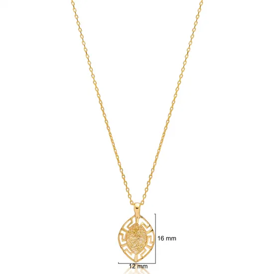 Citrine CZ Greek Design Almond 925 Wholesale Charm Necklace