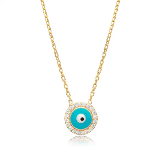 Tiny Evil Eye Blue Enamel 925 Sterling Silver Necklace