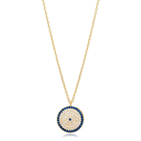 Turkish Evil Eye CZ Stone Charm Necklace 925 Silver Jewelry