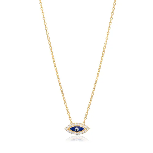 Tiny Dark Blue Enamel Evil Eye Silver Charm Pendant Necklace