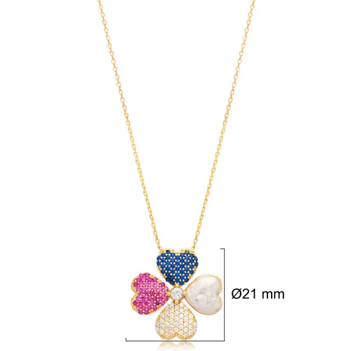 Mother Of Pearl Heart Clover Enamel 925 Silver Necklace Mother Of Pearl Heart Clover Enamel 925 Silver Necklace