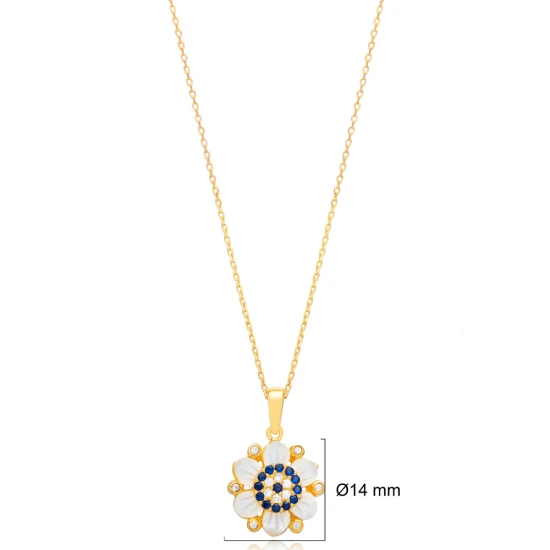 Flower Mother Of Pearl Evil Eye 925 Silver Necklace | 925 Sterling Silver Wholesale | Sade Silver Flower Mother Of Pearl Evil Eye 925 Silver Necklace - Sade 925 Silver Jewelry