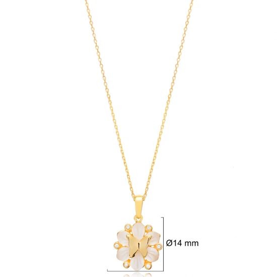 Plain Butterfly Mother Of Pearl Flower Silver Necklace - Sade 925 Silver Jewelry