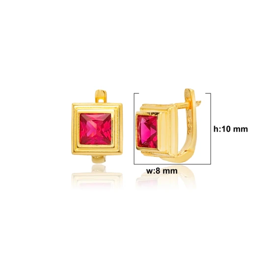 Ruby CZ Square Latch Back 925 Sterling Silver Earrings | 925 Sterling Silver Wholesale | Sade Silver Ruby CZ Square Latch Back 925 Sterling Silver Earrings - Sade 925 Silver Jewelry