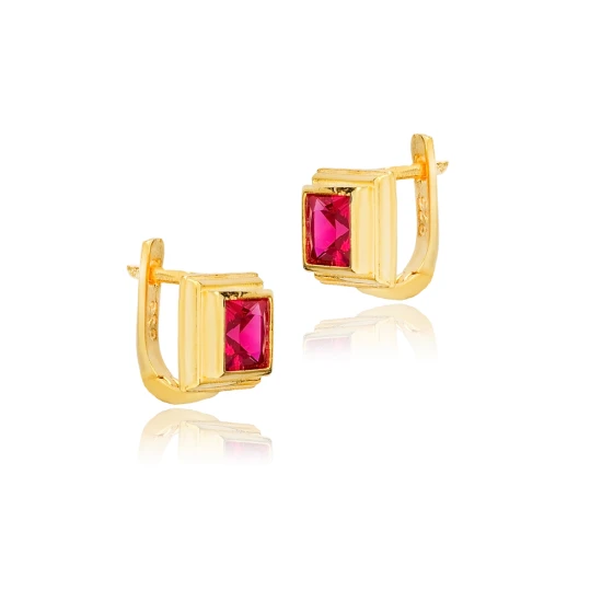 Ruby CZ Square Latch Back 925 Sterling Silver Earrings | 925 Sterling Silver Wholesale | Sade Silver Ruby CZ Square Latch Back 925 Sterling Silver Earrings - Sade 925 Silver Jewelry