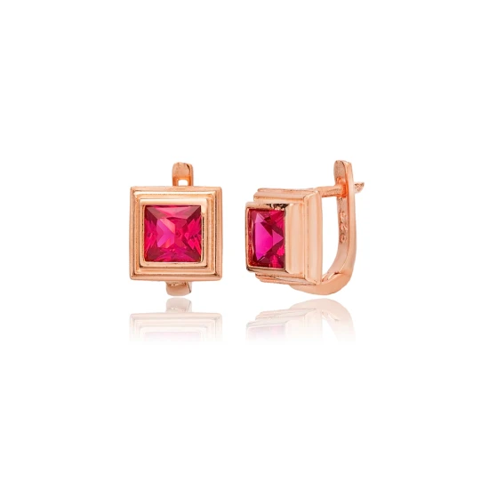 Ruby CZ Square Latch Back 925 Sterling Silver Earrings | 925 Sterling Silver Wholesale | Sade Silver Ruby CZ Square Latch Back 925 Sterling Silver Earrings - Sade 925 Silver Jewelry