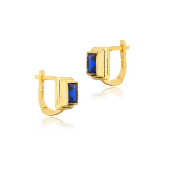 Sapphire CZ Square Latch Back Sterling Silver Earrings | 925 Sterling Silver Wholesale | Sade Silver Sapphire CZ Square Latch Back Sterling Silver Earrings - Sade 925 Silver Jewelry