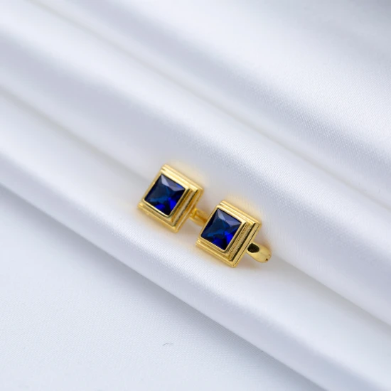 Sapphire CZ Square Latch Back Sterling Silver Earrings | 925 Sterling Silver Wholesale | Sade Silver Sapphire CZ Square Latch Back Sterling Silver Earrings - Sade 925 Silver Jewelry