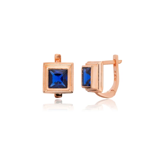 Sapphire CZ Square Latch Back Sterling Silver Earrings | 925 Sterling Silver Wholesale | Sade Silver Sapphire CZ Square Latch Back Sterling Silver Earrings - Sade 925 Silver Jewelry