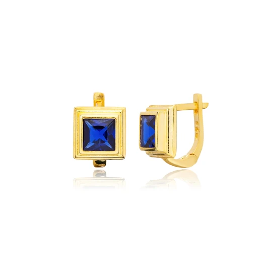 Sapphire CZ Square Latch Back Sterling Silver Earrings | 925 Sterling Silver Wholesale | Sade Silver Sapphire CZ Square Latch Back Sterling Silver Earrings - Sade 925 Silver Jewelry