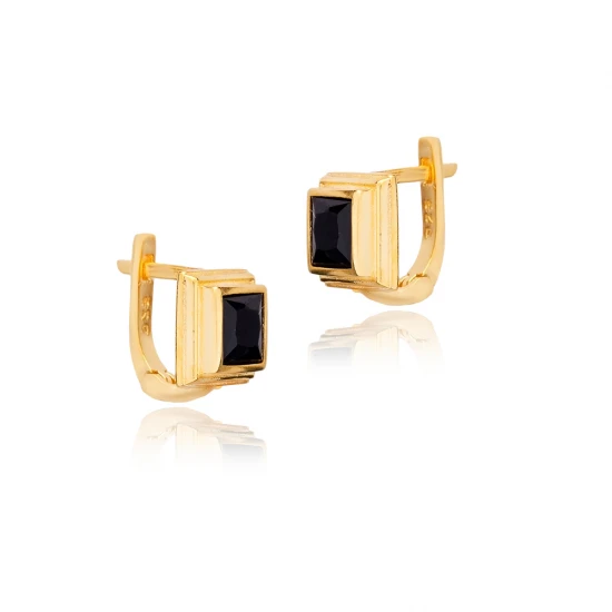 Black CZ Square Latch Back 925 Sterling Silver Earrings | 925 Sterling Silver Wholesale | Sade Silver Black CZ Square Latch Back 925 Sterling Silver Earrings - Sade 925 Silver Jewelry