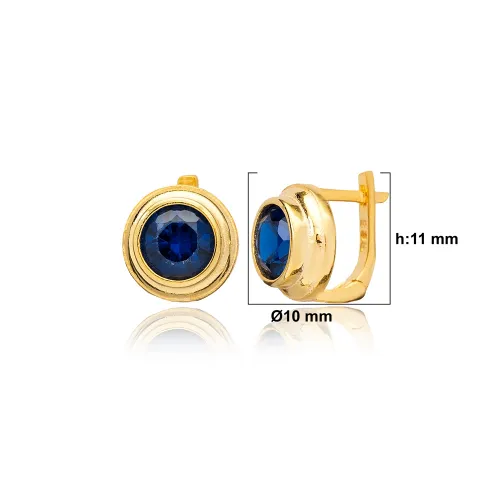 Sapphire CZ Round Latch Back Sterling Silver Earrings Sapphire CZ Round Latch Back Sterling Silver Earrings