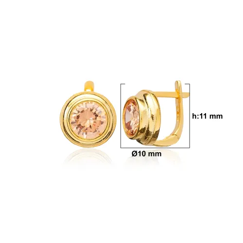 Round Citrine CZ Latch Back Sterling Silver Earrings