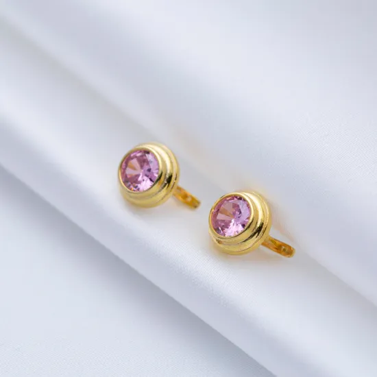 Round Design Cute Pink CZ Sterling Silver Latch Back Earring Round Design Cute Pink CZ Sterling Silver Latch Back Earring