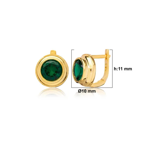 Round Emerald CZ Latch Back Sterling Silver Earrings