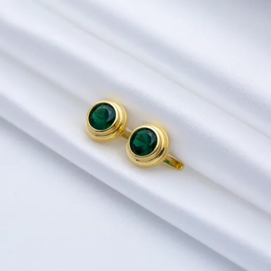 Round Design Emerald CZ Turkish Silver Latch Back Earrings Round Design Emerald CZ Turkish Silver Latch Back Earrings