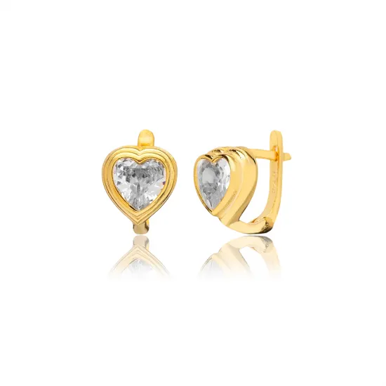 Heart Shape White CZ Sterling Silver Latch Back Earrings Heart Shape White CZ Sterling Silver Latch Back Earrings