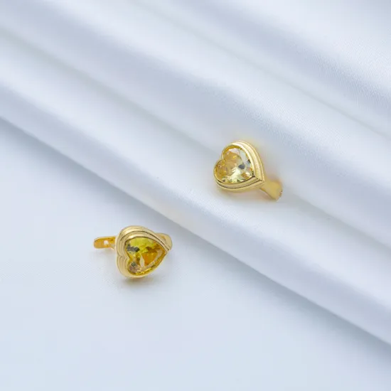 Heart Shape Citrine CZ Latch Back 925 Silver Earrings | 925 Sterling Silver Wholesale | Sade Silver Heart Shape Citrine CZ Latch Back 925 Silver Earrings - Sade 925 Silver Jewelry