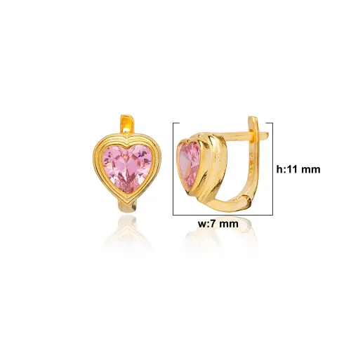 Heart Shape Pink CZ Latch Back Sterling Silver Earrings