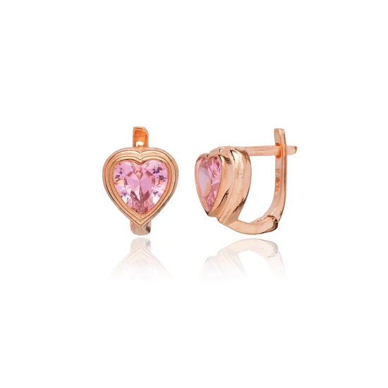 Heart Shape Pink CZ Latch Back Sterling Silver Earrings - Sade 925 Silver Jewelry