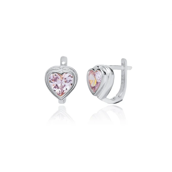Heart Shape CZ Latch Back 925 Sterling Silver Earrings - Sade 925 Silver Jewelry