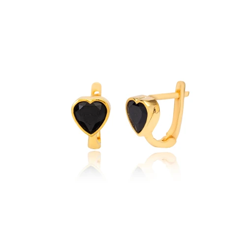 Black CZ Heart Latch Back Fine Sterling Silver Earrings