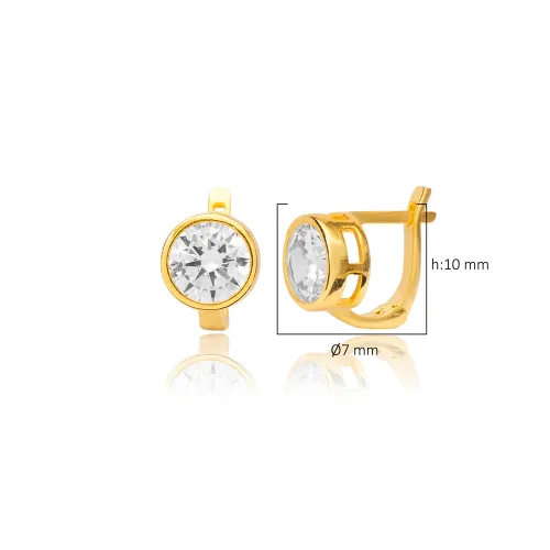 Clear CZ Round Latch Back 925 Sterling Silver Earrings