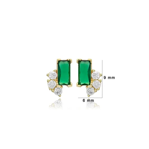 Tiny Emerald Baguette 925 Sterling Silver Earrings