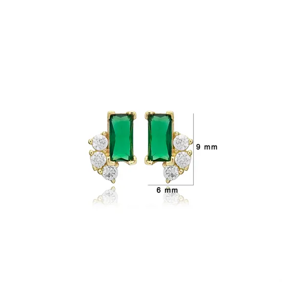 Tiny Emerald Baguette 925 Sterling Silver Earrings