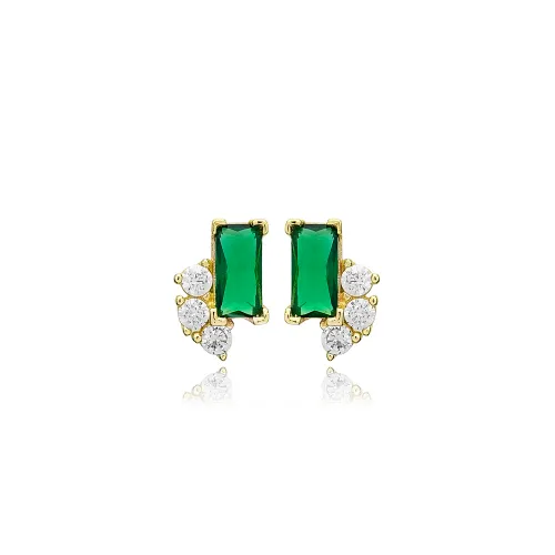 Tiny Emerald Baguette 925 Sterling Silver Earrings