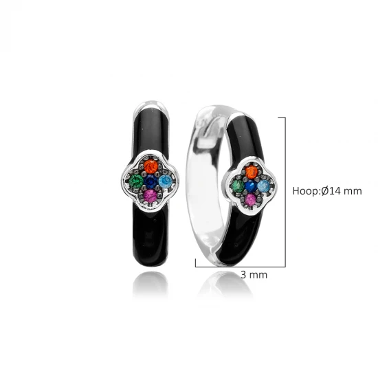 Mix CZ Black Enamel 925 Sterling Silver Earrings