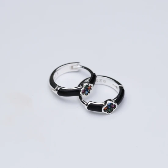 Mix CZ Black Enamel 925 Sterling Silver Earrings